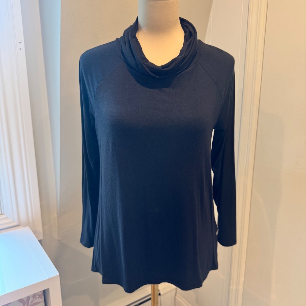 Ava James Black Soft Patchwork Back Cowl Neck Top Mixed Media Tunic | Size M